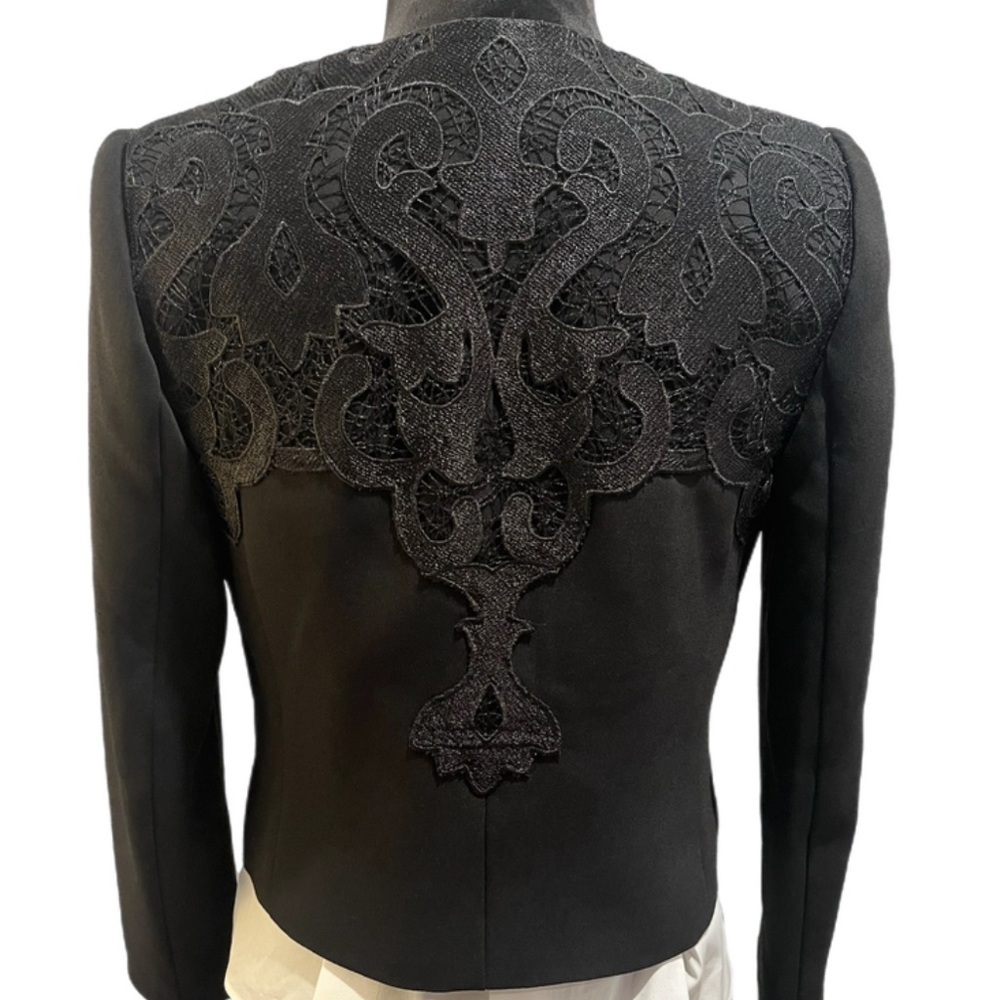 EUC Reiss Black Embroidered Arie Lace Panel Jacket- size 4 - Picture 5 of 10